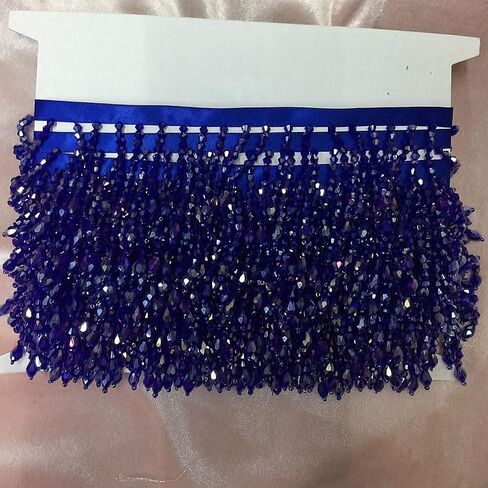 2 Yards Handmade Beaded Hanging Tassel Fringe Trim, Crystal Beads Tassel Fringing Trimmings for Sewing Craft Clothing Accessories (Navy Blue) in Saudi Arabia
