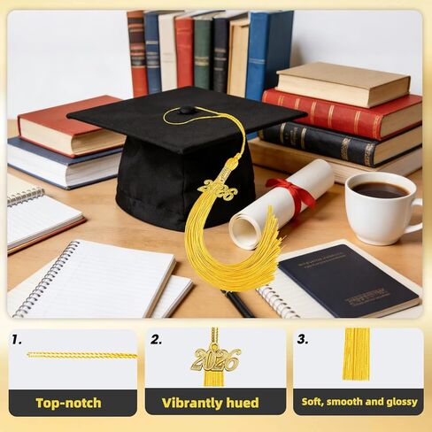 60 Pcs Gold Graduation Cap Tassel Decorations 2026, Grad Tassel Decor with Ornament for Graduation Party Supplies Gifts in Saudi Arabia