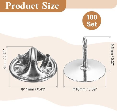 uxcell 100Pairs Metal Locking Pin Backs, Brass Butterfly Clutch Tie Tacks Pin Back Replacement with 9.5mm Length Blank Pins for Name Tag Craft Making, Silver in Kuwait