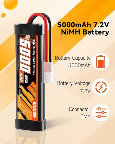 بطارية Hilldow 7.2 فولت 5000 مللي أمبير NiMH RC مع بطارية موصل TMY لشاحنات السيارات RC ومركبات RC (عبوتان) in Kuwait