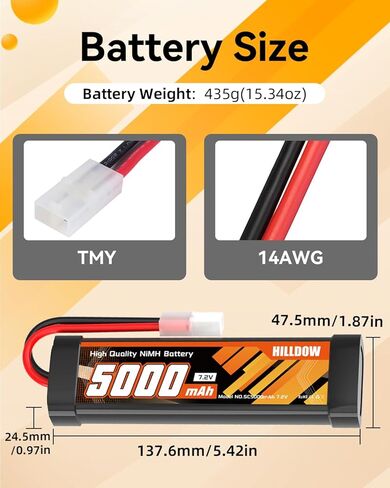 بطارية Hilldow 7.2 فولت 5000 مللي أمبير NiMH RC مع بطارية موصل TMY لشاحنات السيارات RC ومركبات RC (عبوتان) in Kuwait
