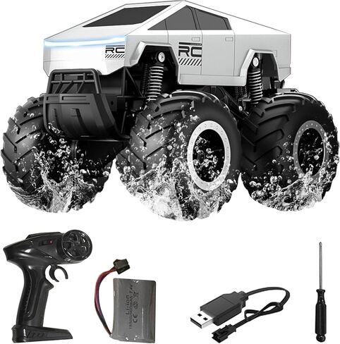 1:16 Cybertruck Remote Control Car, 2.4 GHz 4WD Amphibious Off-Road Pick-up Truck with LED Light, Waterproof Monster Truck Hobby RC Cars Toys for Teen Adults in Saudi Arabia