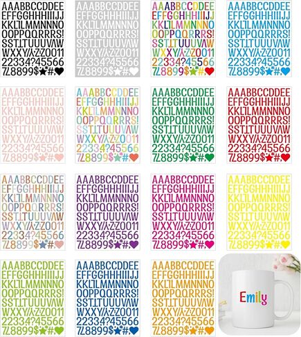 1600Pcs Letter Stickers 20 Sheets Alphabet Stickers 1 Inch Vinyl Self-Adhesive Waterproof Letters Number for Scrapbooking Water Bottles Cup DIY Crafts Sign, Labels, Mailbox, Windows, Doors(Colorful) in Saudi Arabia