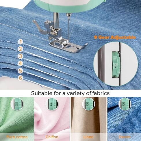 ماكينة خياطة للمبتدئين، ماكينة خياطة كهربائية صغيرة محمولة ذات سرعة مزدوجة ومجموعة ملحقات، 12 غرزة مدمجة، دواسة قدم بإبرة مزدوجة وإضاءة LED للبالغين، للاستخدام المنزلي in Kuwait