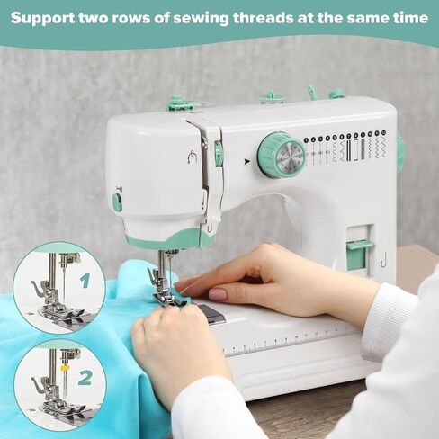 ماكينة خياطة للمبتدئين، ماكينة خياطة كهربائية صغيرة محمولة ذات سرعة مزدوجة ومجموعة ملحقات، 12 غرزة مدمجة، دواسة قدم بإبرة مزدوجة وإضاءة LED للبالغين، للاستخدام المنزلي in Kuwait