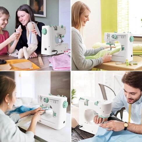ماكينة خياطة للمبتدئين، ماكينة خياطة كهربائية صغيرة محمولة ذات سرعة مزدوجة ومجموعة ملحقات، 12 غرزة مدمجة، دواسة قدم بإبرة مزدوجة وإضاءة LED للبالغين، للاستخدام المنزلي in Kuwait