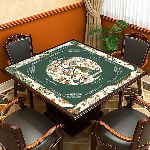 Noise-Reducing Mahjong Mat,31.5"x31.5" Portable Tablecloth for Mahjong,Green Floral and Birds Decorated Mahjong Study Mat for Table, Board Games, Tile Games and Cards (Bird) in Saudi Arabia