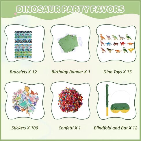 Dinosaur Piñata Party Set, 132 Pieces with Hitting Stick, Confetti, Blindfold, Banner, Bracelets, Toys, Stickers, 15.7x11.8x2.8 Inches, for Birthday Celebrations (Dinosaur) in Saudi Arabia