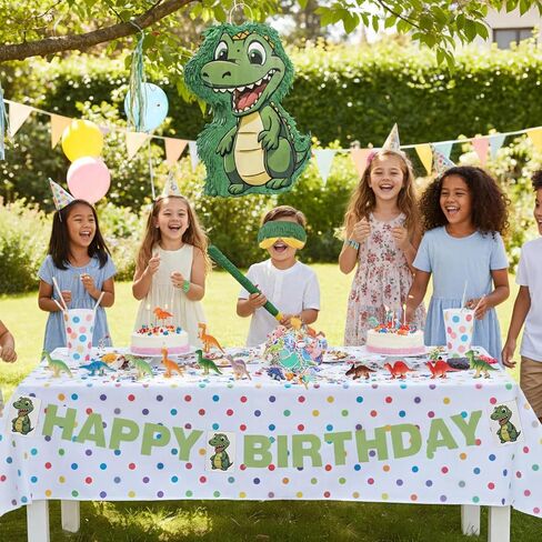 Dinosaur Piñata Party Set, 132 Pieces with Hitting Stick, Confetti, Blindfold, Banner, Bracelets, Toys, Stickers, 15.7x11.8x2.8 Inches, for Birthday Celebrations (Dinosaur) in Saudi Arabia