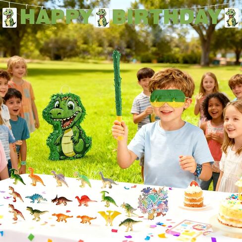 Dinosaur Piñata Party Set, 132 Pieces with Hitting Stick, Confetti, Blindfold, Banner, Bracelets, Toys, Stickers, 15.7x11.8x2.8 Inches, for Birthday Celebrations (Dinosaur) in Saudi Arabia