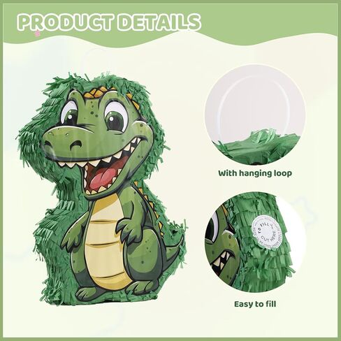 Dinosaur Piñata Party Set, 132 Pieces with Hitting Stick, Confetti, Blindfold, Banner, Bracelets, Toys, Stickers, 15.7x11.8x2.8 Inches, for Birthday Celebrations (Dinosaur) in Saudi Arabia