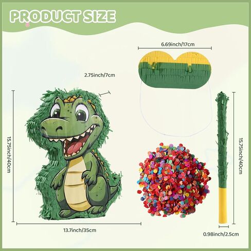 Dinosaur Piñata Party Set, 132 Pieces with Hitting Stick, Confetti, Blindfold, Banner, Bracelets, Toys, Stickers, 15.7x11.8x2.8 Inches, for Birthday Celebrations (Dinosaur) in Saudi Arabia