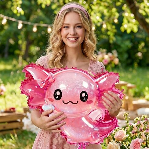 مجموعة Axolotl Pinata - سلسلة سحب Axolotl باللون الوردي اللامع مع معصوب العينين، وخفاش، وقصاصات لتزيين حفلات أعياد الميلاد (16.1 بوصة) in Kuwait