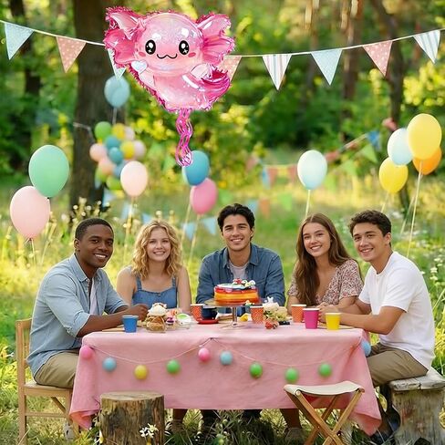 مجموعة Axolotl Pinata - سلسلة سحب Axolotl باللون الوردي اللامع مع معصوب العينين، وخفاش، وقصاصات لتزيين حفلات أعياد الميلاد (16.1 بوصة) in Kuwait