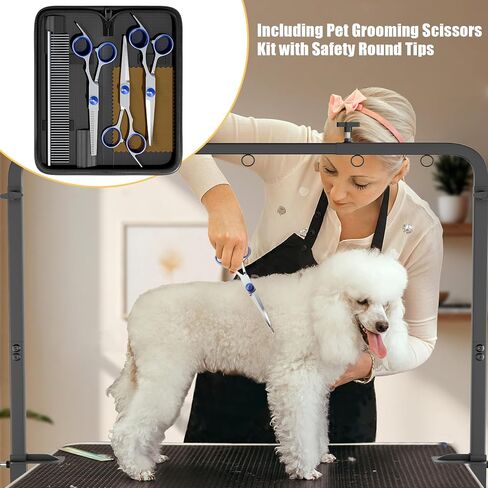Dog Grooming Table Arm - Adjustable Height & Width, Heavy Duty Dog Grooming Station with 4-Piece Scissors Comb Set, Includes Adjustable Hammock & 2 No-Sit Haunch Holders for Dogs & Cats in Saudi Arabia