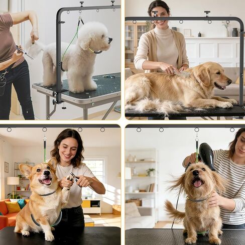 Dog Grooming Table Arm - Adjustable Height & Width, Heavy Duty Dog Grooming Station with 4-Piece Scissors Comb Set, Includes Adjustable Hammock & 2 No-Sit Haunch Holders for Dogs & Cats in Saudi Arabia