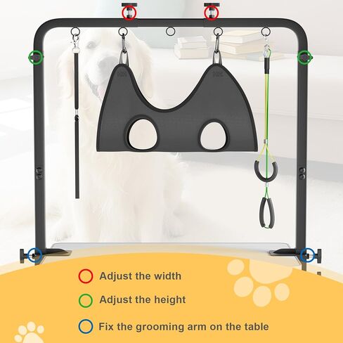 Dog Grooming Table Arm - Adjustable Height & Width, Heavy Duty Dog Grooming Station with 4-Piece Scissors Comb Set, Includes Adjustable Hammock & 2 No-Sit Haunch Holders for Dogs & Cats in Saudi Arabia
