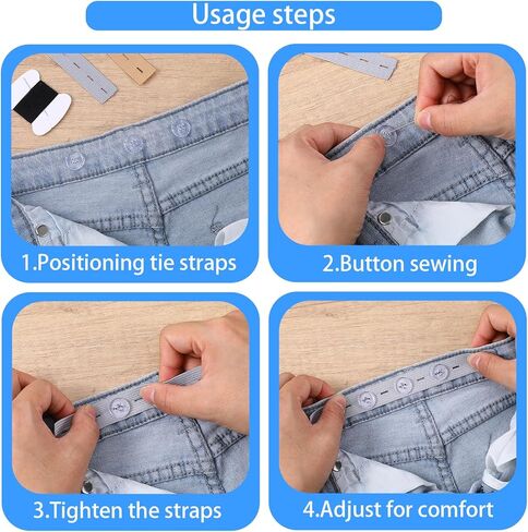 12PCS Jeans Button Tightener Pants Adjuster Waist Tightener for Pants Women Men, with 20 Buttons 1 Thread Hook Black and White Two Rolls of Thread Waist Clip Pack in Kuwait