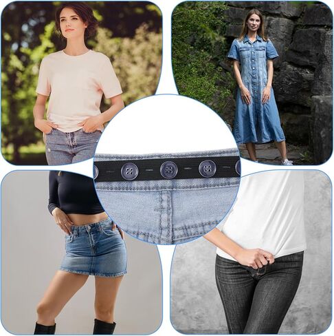 12PCS Jeans Button Tightener Pants Adjuster Waist Tightener for Pants Women Men, with 20 Buttons 1 Thread Hook Black and White Two Rolls of Thread Waist Clip Pack in Kuwait