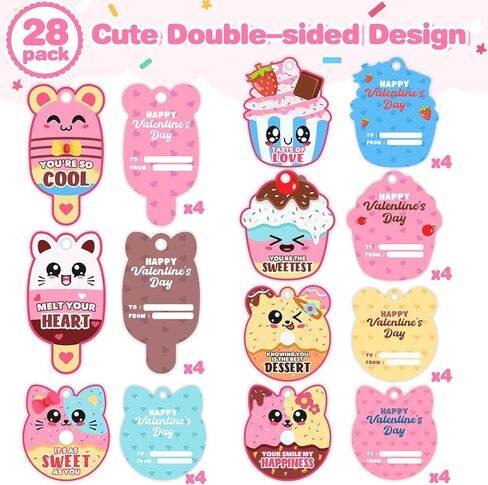 28 Pack Valentines Cards for Kids, Valentine Dessert Squishy Toys with Cards, Classroom Exchange Prizes & Party Favors, Kids Valentines Day Cards, Ideal Valentine Gifts for Boys Girls (Deep pink) in Kuwait
