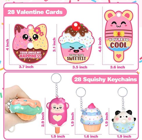 28 Pack Valentines Cards for Kids, Valentine Dessert Squishy Toys with Cards, Classroom Exchange Prizes & Party Favors, Kids Valentines Day Cards, Ideal Valentine Gifts for Boys Girls (Deep pink) in Kuwait