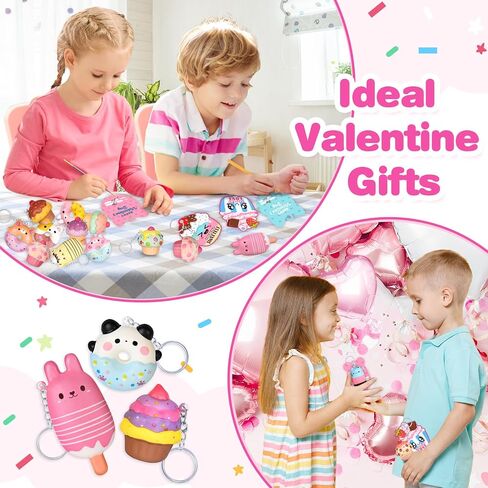 28 Pack Valentines Cards for Kids, Valentine Dessert Squishy Toys with Cards, Classroom Exchange Prizes & Party Favors, Kids Valentines Day Cards, Ideal Valentine Gifts for Boys Girls (Deep pink) in Kuwait