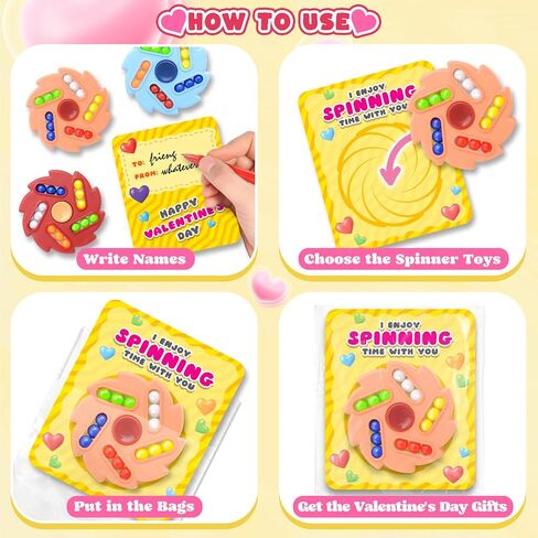 Valentines Day Cards for Kids School, 24 Pack Valentines Day Gifts for Kids with Fidget Spinners, Valentine's Cards for Kids Magic Bean Fidget Toy Classroom Exchange Party Favor for Boy & Girl in Saudi Arabia