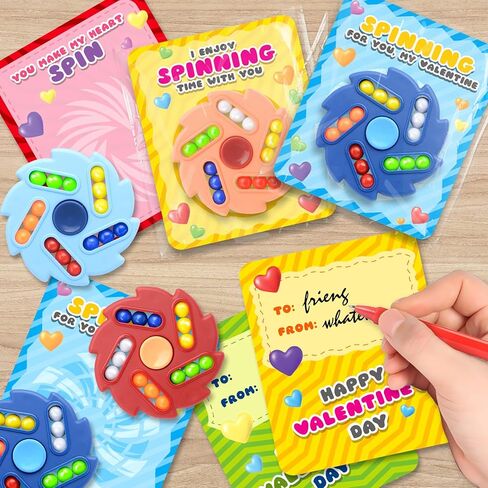 Valentines Day Cards for Kids School, 24 Pack Valentines Day Gifts for Kids with Fidget Spinners, Valentine's Cards for Kids Magic Bean Fidget Toy Classroom Exchange Party Favor for Boy & Girl in Saudi Arabia