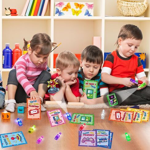 28Pcs Finger Lights Valentines Day Cards, Bulk Valentines Gifts for Kids Classroom Prizes School Gift Exchange Valentine s Day Cards Party Favors for Kids Boys Girls Goodie Bag Stuffers in Kuwait