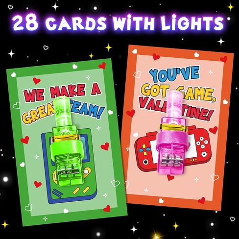 28Pcs Finger Lights Valentines Day Cards, Bulk Valentines Gifts for Kids Classroom Prizes School Gift Exchange Valentine s Day Cards Party Favors for Kids Boys Girls Goodie Bag Stuffers in Kuwait