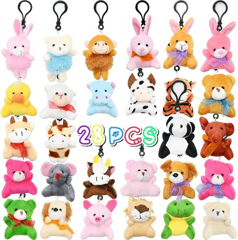 LUKBERA 28 Packs Plush Animals Keychain, Stuffed Animals Keychain Toys for Valentine's Day Easter Egg Fillers Classroom Exchange Gifts Goodie Bag in Kuwait