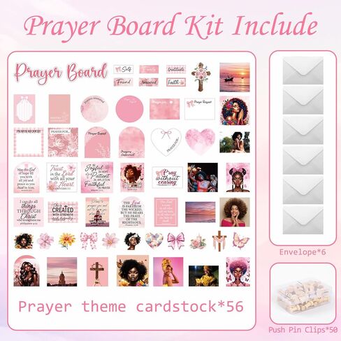 مجموعة لوحة الصلاة للنساء السود - 162 قطعة من ملصقات لوحة الصلاة من Vemfare مع دبابيس ومغلف وبطاقات اقتباسات لآية الكتاب المقدس، وملصقات سجل القصاصات الوردية، ومستلزمات دراسة الكتاب المقدس للنساء (وليس لوحة الفلين) in Kuwait