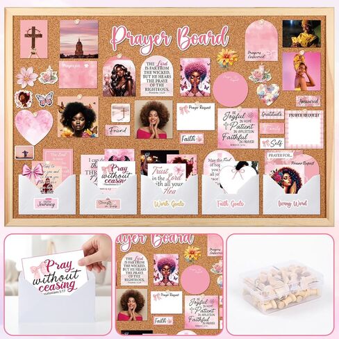 مجموعة لوحة الصلاة للنساء السود - 162 قطعة من ملصقات لوحة الصلاة من Vemfare مع دبابيس ومغلف وبطاقات اقتباسات لآية الكتاب المقدس، وملصقات سجل القصاصات الوردية، ومستلزمات دراسة الكتاب المقدس للنساء (وليس لوحة الفلين) in Kuwait