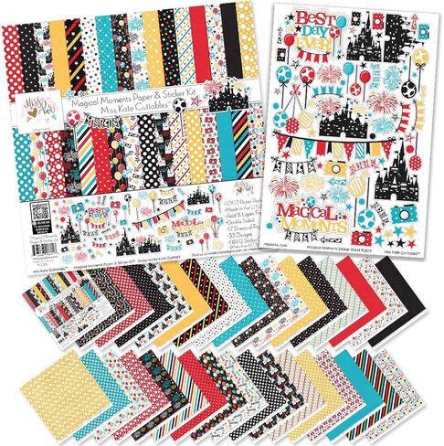 Miss Kate Cuttables Paper & Sticker Kit - Magical Moments - for Disneyland Walt Disney World Castle Mickey Mouse Cruise - 17 Double-Sided 12x12 Papers -33 Designs- 1 8X12 Sticker Sheet - Scrapbook in Saudi Arabia