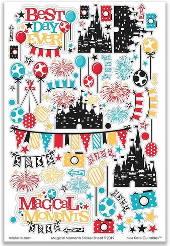Miss Kate Cuttables Paper & Sticker Kit - Magical Moments - for Disneyland Walt Disney World Castle Mickey Mouse Cruise - 17 Double-Sided 12x12 Papers -33 Designs- 1 8X12 Sticker Sheet - Scrapbook in Saudi Arabia