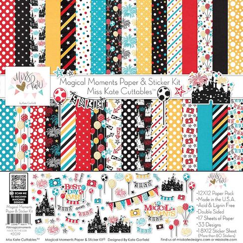 Miss Kate Cuttables Paper & Sticker Kit - Magical Moments - for Disneyland Walt Disney World Castle Mickey Mouse Cruise - 17 Double-Sided 12x12 Papers -33 Designs- 1 8X12 Sticker Sheet - Scrapbook in Saudi Arabia