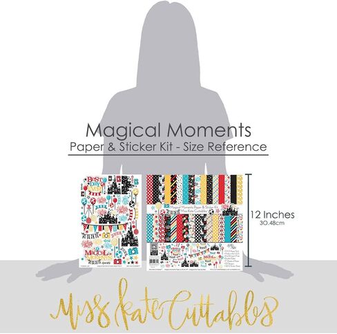 Miss Kate Cuttables Paper & Sticker Kit - Magical Moments - for Disneyland Walt Disney World Castle Mickey Mouse Cruise - 17 Double-Sided 12x12 Papers -33 Designs- 1 8X12 Sticker Sheet - Scrapbook in Saudi Arabia
