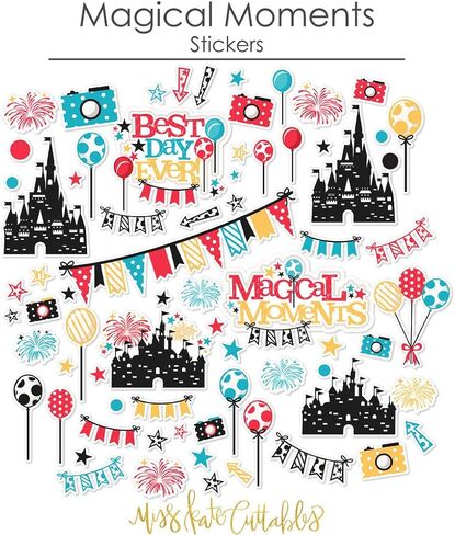 Miss Kate Cuttables Paper & Sticker Kit - Magical Moments - for Disneyland Walt Disney World Castle Mickey Mouse Cruise - 17 Double-Sided 12x12 Papers -33 Designs- 1 8X12 Sticker Sheet - Scrapbook in Saudi Arabia