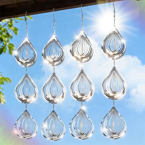 Bird Deterrents for Outside, 12 Discs Stainless Steel 3D Wind Spinners Garden Decor, 4 Sets Reflective Bird Scare Devices to Keep Woodpeckers, Pigeons Away from Patio, Balcony, Porch, Deck in Saudi Arabia