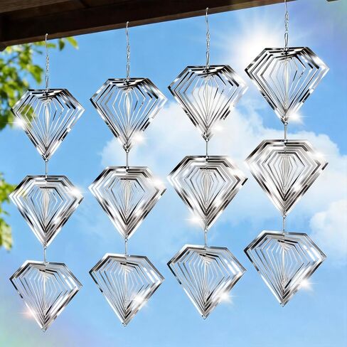 Bird Deterrents for Outside, 12 Discs Stainless Steel 3D Wind Spinners Garden Decor, 4 Sets Reflective Bird Scare Devices to Keep Woodpeckers, Pigeons Away from Patio, Balcony, Porch, Deck in Saudi Arabia