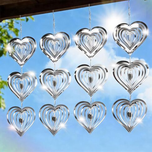 Bird Deterrents for Outside, 12 Discs Stainless Steel 3D Wind Spinners Garden Decor, 4 Sets Reflective Bird Scare Devices to Keep Woodpeckers, Pigeons Away from Patio, Balcony, Porch, Deck in Saudi Arabia