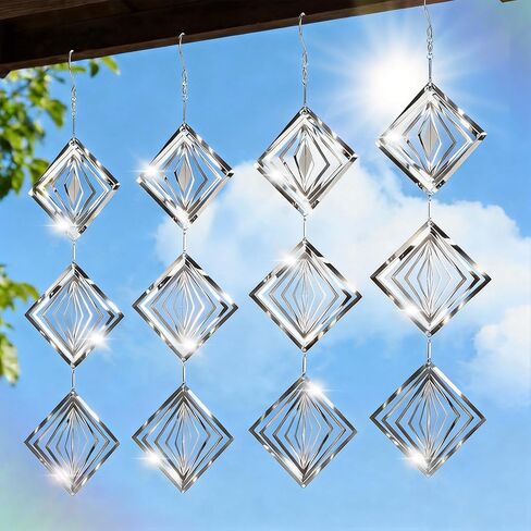 Bird Deterrents for Outside, 12 Discs Stainless Steel 3D Wind Spinners Garden Decor, 4 Sets Reflective Bird Scare Devices to Keep Woodpeckers, Pigeons Away from Patio, Balcony, Porch, Deck in Saudi Arabia
