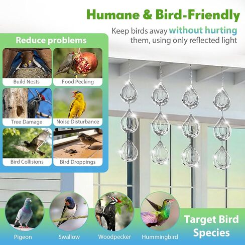 Bird Deterrents for Outside, 12 Discs Stainless Steel 3D Wind Spinners Garden Decor, 4 Sets Reflective Bird Scare Devices to Keep Woodpeckers, Pigeons Away from Patio, Balcony, Porch, Deck in Saudi Arabia