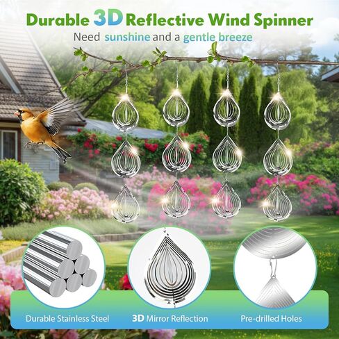 Bird Deterrents for Outside, 12 Discs Stainless Steel 3D Wind Spinners Garden Decor, 4 Sets Reflective Bird Scare Devices to Keep Woodpeckers, Pigeons Away from Patio, Balcony, Porch, Deck in Saudi Arabia