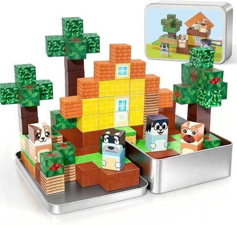 70PCS Magnetic Blocks Travel Toys for Kids with Iron Box, Mini Building Blocks for Boys Girls Ages 3 4 5 6 7 8, Portable Magnet Cubes STEM Travel Essential Toys for Toddlers Christmas Birthday Gifts in Kuwait