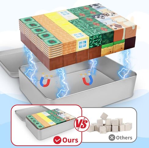 70PCS Magnetic Blocks Travel Toys for Kids with Iron Box, Mini Building Blocks for Boys Girls Ages 3 4 5 6 7 8, Portable Magnet Cubes STEM Travel Essential Toys for Toddlers Christmas Birthday Gifts in Kuwait