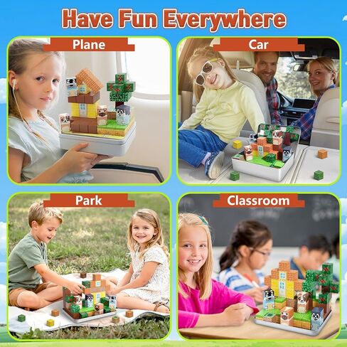 70PCS Magnetic Blocks Travel Toys for Kids with Iron Box, Mini Building Blocks for Boys Girls Ages 3 4 5 6 7 8, Portable Magnet Cubes STEM Travel Essential Toys for Toddlers Christmas Birthday Gifts in Kuwait