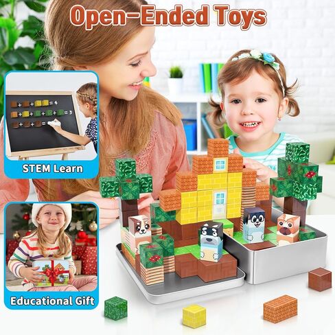 70PCS Magnetic Blocks Travel Toys for Kids with Iron Box, Mini Building Blocks for Boys Girls Ages 3 4 5 6 7 8, Portable Magnet Cubes STEM Travel Essential Toys for Toddlers Christmas Birthday Gifts in Kuwait