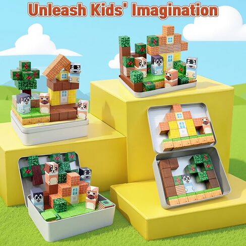 70PCS Magnetic Blocks Travel Toys for Kids with Iron Box, Mini Building Blocks for Boys Girls Ages 3 4 5 6 7 8, Portable Magnet Cubes STEM Travel Essential Toys for Toddlers Christmas Birthday Gifts in Kuwait