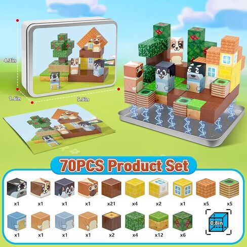 70PCS Magnetic Blocks Travel Toys for Kids with Iron Box, Mini Building Blocks for Boys Girls Ages 3 4 5 6 7 8, Portable Magnet Cubes STEM Travel Essential Toys for Toddlers Christmas Birthday Gifts in Kuwait